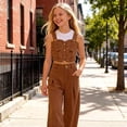 thumbnail image 5 of ITSAME Girls Outfit 2-Piece, Button Up Denim Vest and Flared Jeans Summer Fashion Casual Clothes Brown Size 3-4T, 5 of 6