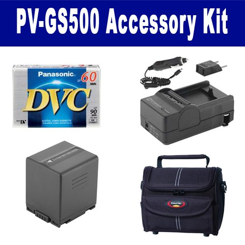Panasonic PV-GS500 Camcorder Accessory Kit Includes: SDM-130 Charger ST80 Case SDCGADU21 Battery DVTAPE Tape//Media