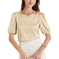 thumbnail image 1 of INSPIRAR CHIC Blusa de satén de media manga con escote corazón para oficina L Amarillo pálido, 1 of 6
