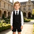 thumbnail image 2 of WhouRiu Boys School Uniforms Outfits Kids Vest Shorts And Bow Tie Sets Casual Summer Daily Clothes, 2 of 4
