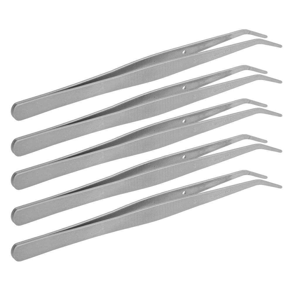 Mgaxyff 5pcs Curved Tweezer Stainless Steel Positioning Tweezers Sewing