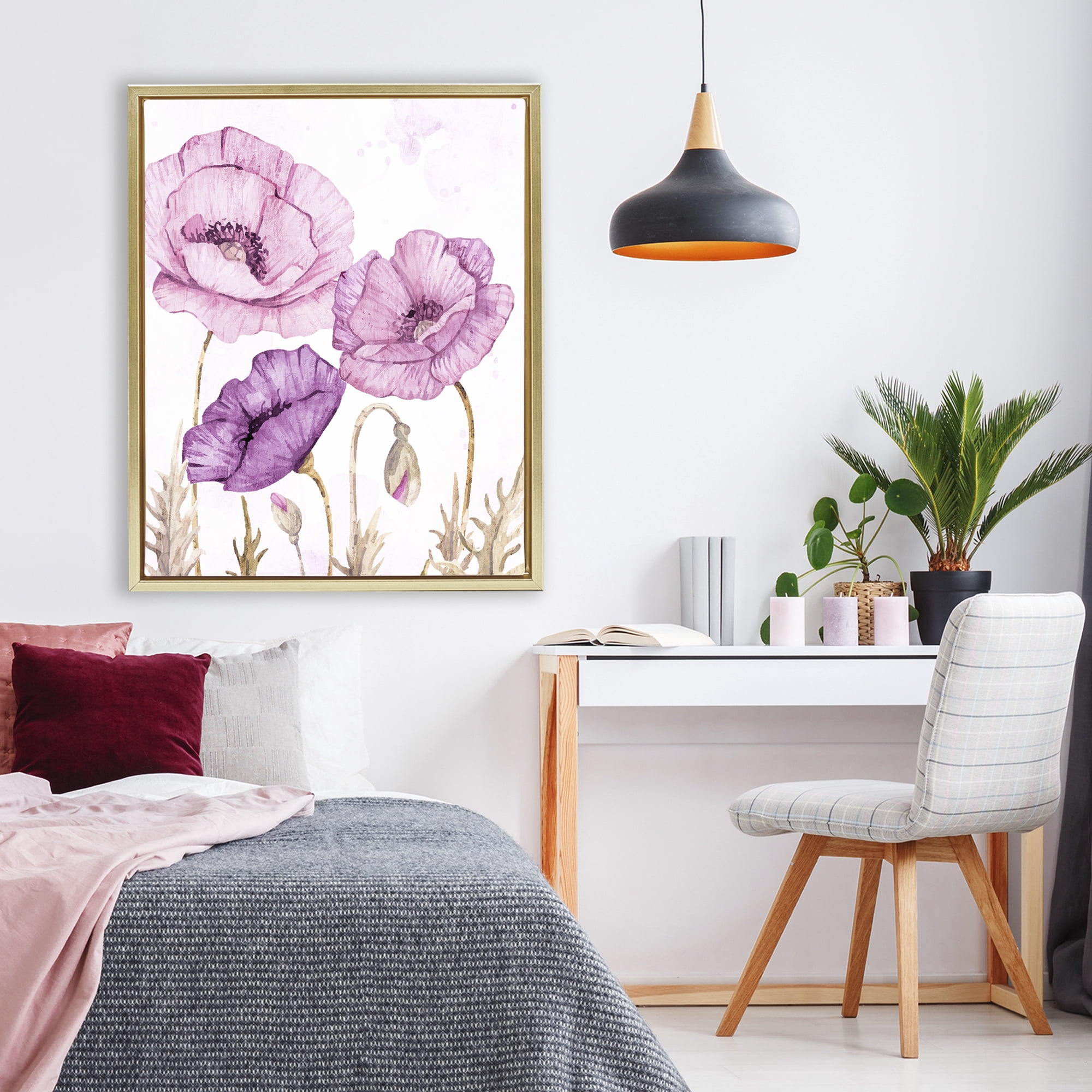 Stupell Industries Bright Purple Poppies Gold Framed Floater Canvas Wall Art, design by Kim Allen
