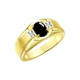 thumbnail image 3 of RYLOS Men's Rings Yellow Gold Plated Silver Classic 7X5MM Oval Gemstone & Diamond Ring Cabochon Onyx October Birthstone Rings For Men, Silver Rings, Size 12, 3 of 7