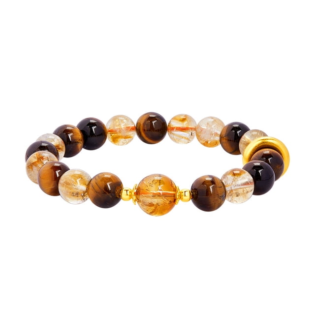 Pulseras naturales con forma de ojo de tigre y perlas de citrino para mujer