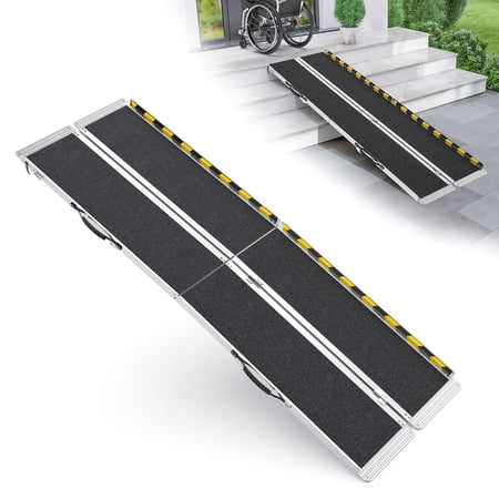 8 Feet Portable Wheelchair Ramp, 600 LBS Capacity Folding Aluminum Threshold Ramp with Anti-Slip Surface, Mobility Access Handicap Ramp for Home Steps, Doorway, Stairs, Doorways, Scooter