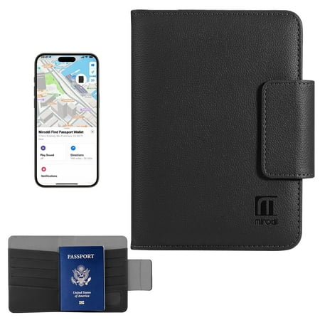 Miroddi Find My Passport Holder, RFID Blocking Passport Travel Wallet, Waterproof PU Leather Passport Cover Case for Men/Women, Anti-Theft ID, Boarding Pass Holder