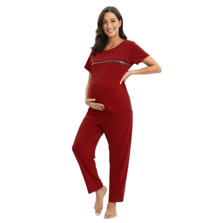

WBQ Womens Maternity Nursing Pajama Set Short Sleeve Top & Long Pants Breastfeeding Sleepwear Pajamas