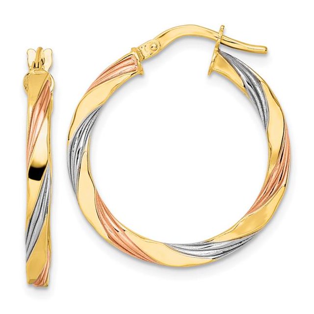 Quality Gold TF2100 14K Yellow & Rhodium with Rose & White Rhodium Polished Twisted Hoop Earrings