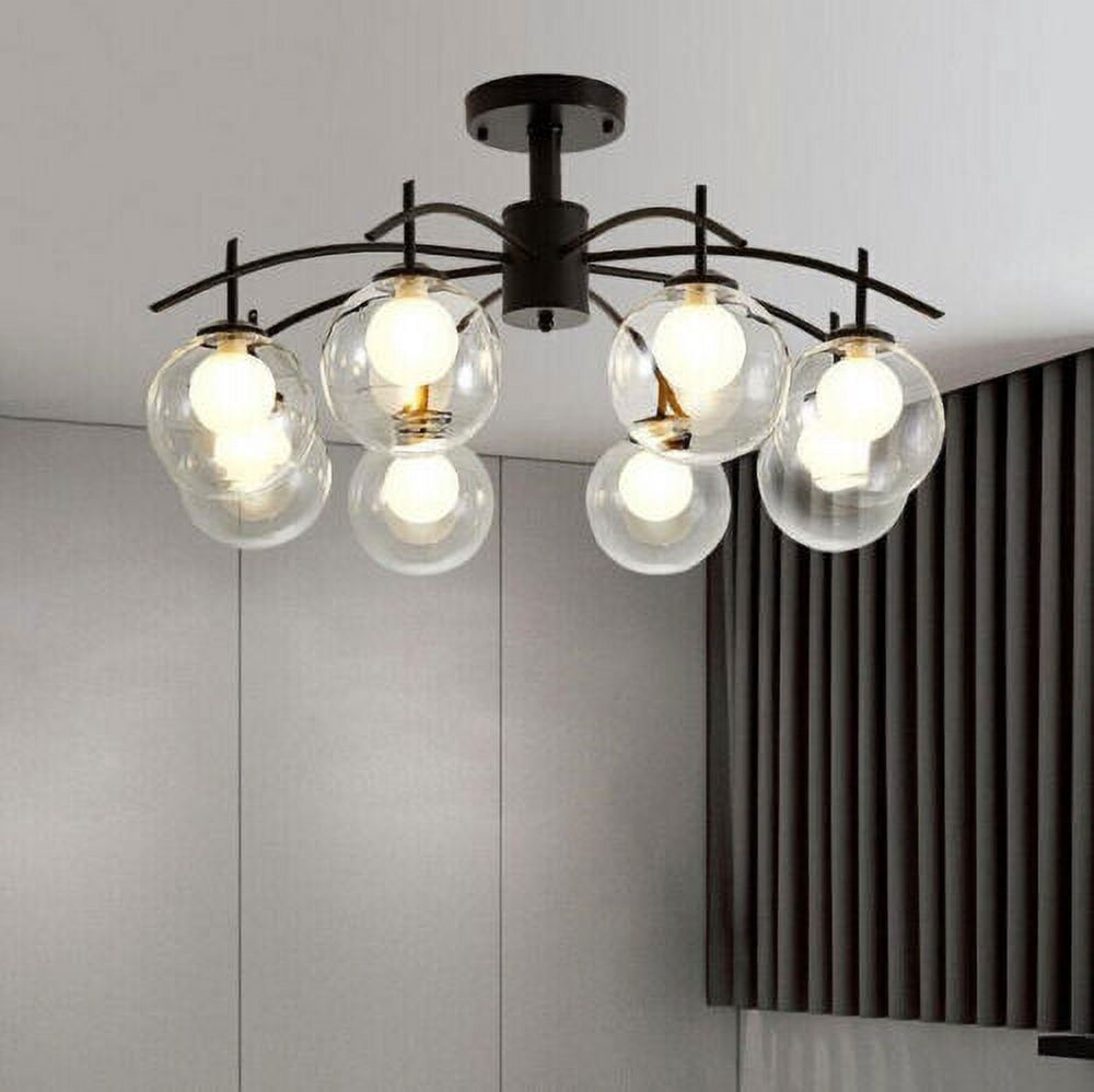 KPIBEST 8 Light Glass Globe Sputnik Chandelier Modern Black Pendant Ceiling Light Fixture G9 Base