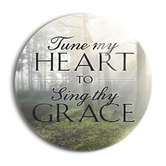 Tune Heart Sing Grace Misty Green Woods 24 inch Glass Round Wall Hanging Sign