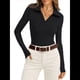 thumbnail image 1 of Camisas de Mujer de Larga, Informales, de Negocios, con Cuello en V, Suéter de Punto Acanalado, Blusas Ajustadas. Negro XL, 1 of 5