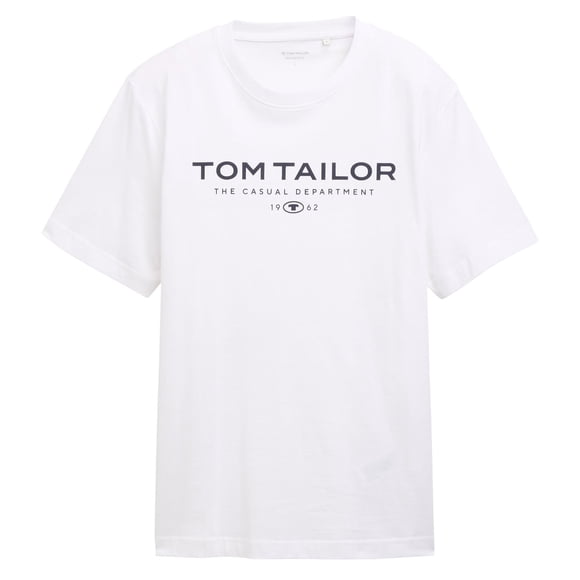 TOM TAILOR Camiseta para hombre - camiseta estampada, cuello redondo, corte recto, algodón Blanco 2XL (XX-Large)