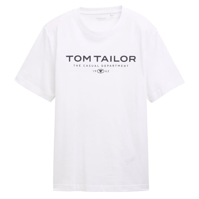 TOM TAILOR Camiseta para hombre - camiseta estampada, cuello redondo, corte recto, algodón Blanco 2XL (XX-Large)