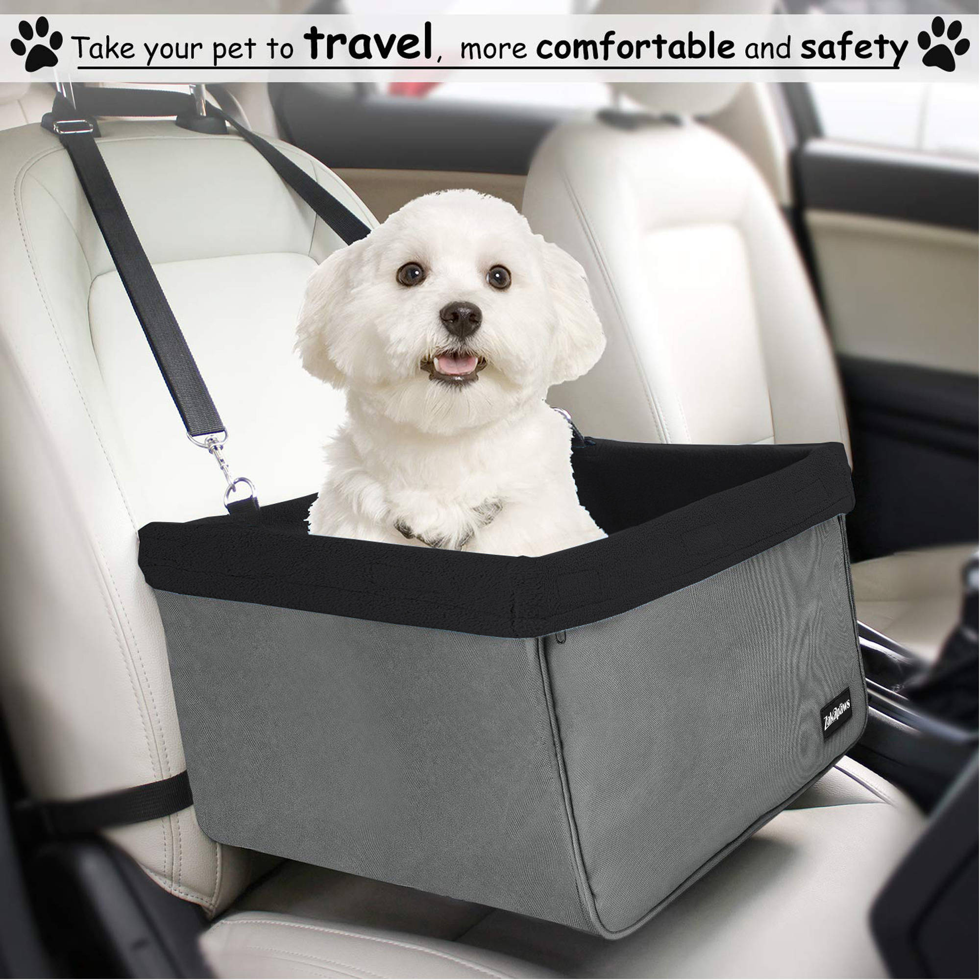 ZAKAPAWS Car Travel Dog Booster Seats, Portable and Breathable Pet Seats Dog Carrier with Seat Belt, Travel Safety Lookout Dog Booster Seat 16-in