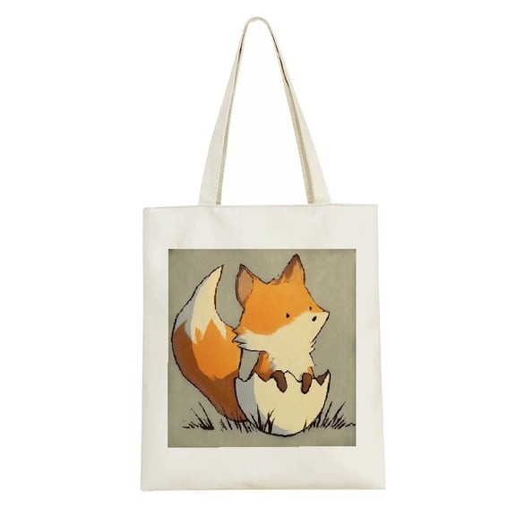 RKSupls Cute Fox Canvas Tote Bag, Reusable Shoulder Tote Bag for Women and Men, Large Durable Canvas Shoulder Bag Perfect for Grocery Work Beach Shopping