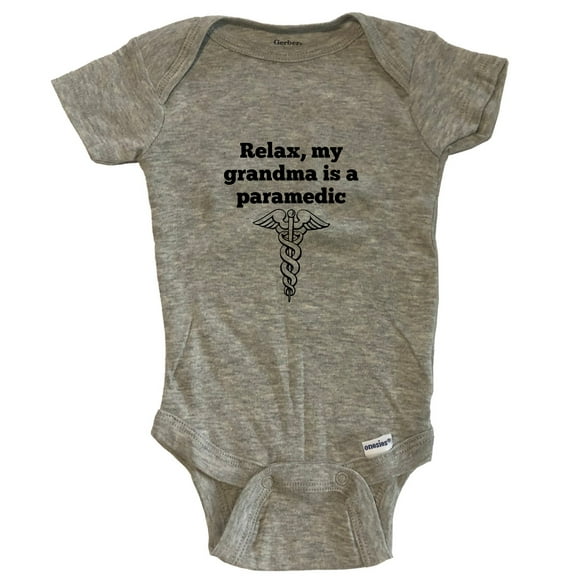 Relax My Grandma Is A Paramedic Funny Grandchild Baby Bodysuit - Grey