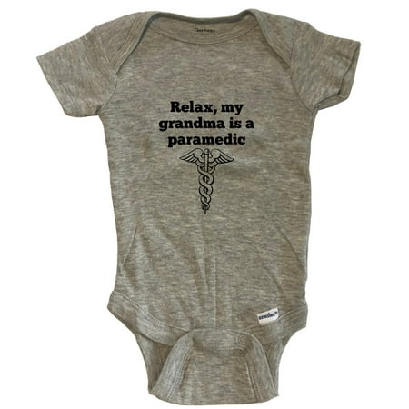 

Relax My Grandma Is A Paramedic Funny Grandchild Baby Bodysuit - Grey