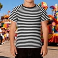 thumbnail image 2 of KKBOTIVE Boys Striped Short Sleeve Tees Casual Crew Neck Cozy T Shirt Breathable Shirts for Kids Fashion Carnival Clothing, Black Size: 6-7 Years, 2 of 5