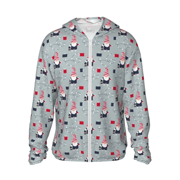 Balery Christmas Gnome 1 Sudadera ligera de manga larga con capucha y protección solar UPF 50+ para hombre y mujer, ideal para pesca y running-Medium