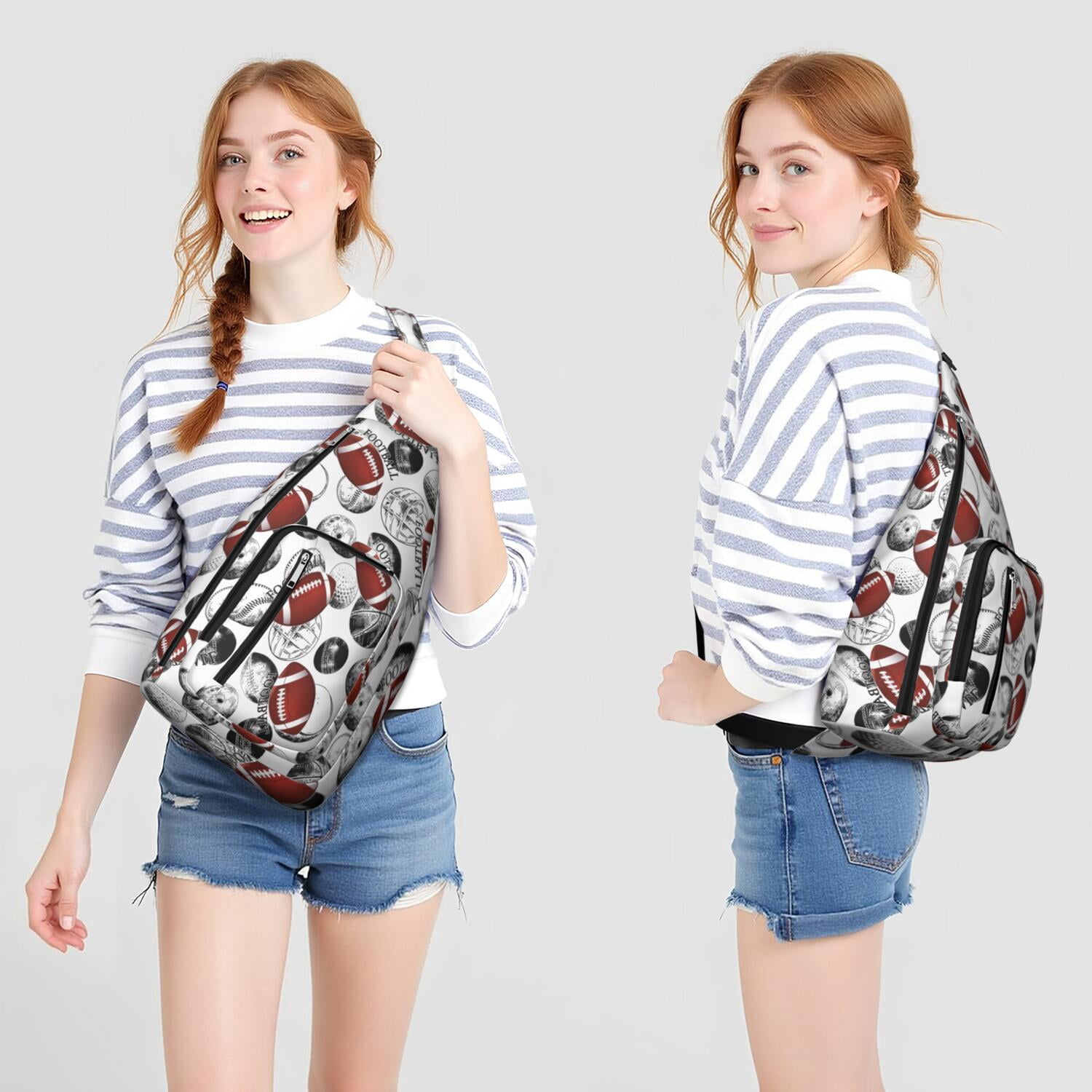 Sports Sling Backpack - Baseball, Football, Soccer, Basketball Print – Lightweight Crossbody Bag for Hiking, Gym, Travel – Athletic Gift for Sports Lovers