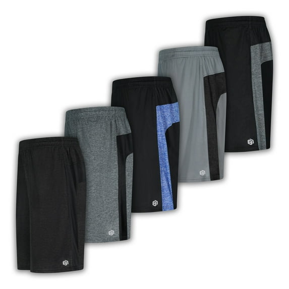 Men's Premium Moisture Wicking Active Athletic Performance Shorts with Pockets - 5 Pack