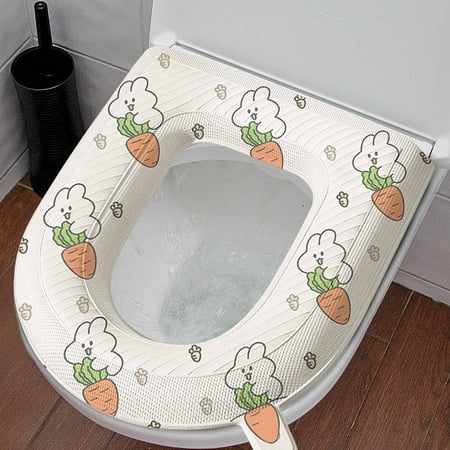 2pc Cushion Toilet Seat Waterproof Toilet Seat Cover for Bathroom High Foam EVA Household Padded Toilet Seat Washable Round Toilet Seat Cushion with Handle Thickened Toilet Seat Ring for All Seasons