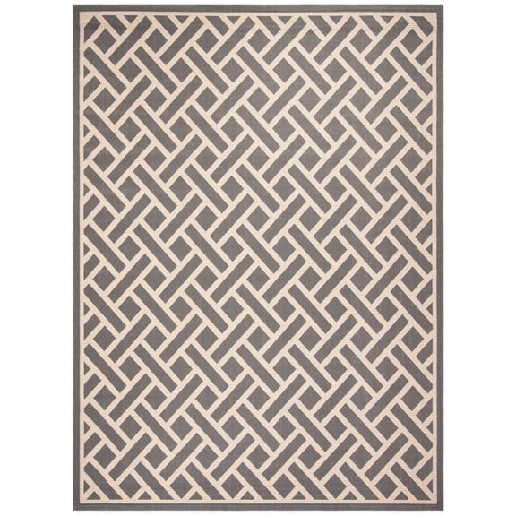 SAFAVIEH Courtyard Janey Bordered Indoor/Outdoor Area Rug, Anthracite/Light Beige, 9' x 12'