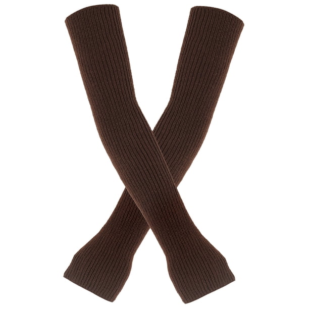 Nvzi Calentadores de brazos largos de punto con orificio para el pulgar, guantes sin dedos, mangas, calentadores de muñecas de invierno, mitones cálidos, color marrón