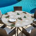 thumbnail image 6 of Grey Christmas Round Tablecloth, Fitted Table Cover with Elastic for 36"-44" Round Tables, Winter Green Pine Tree Gold Snowflake Table Cloth Outdoor Indoor Dinning Party Waterproof Tablecloths, 6 of 7