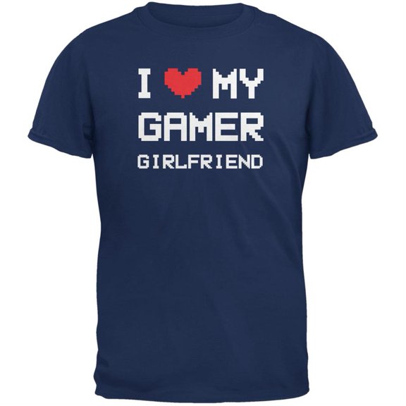 I Heart Love My Gamer Girlfriend Metro Blue Adult T-Shirt - Large