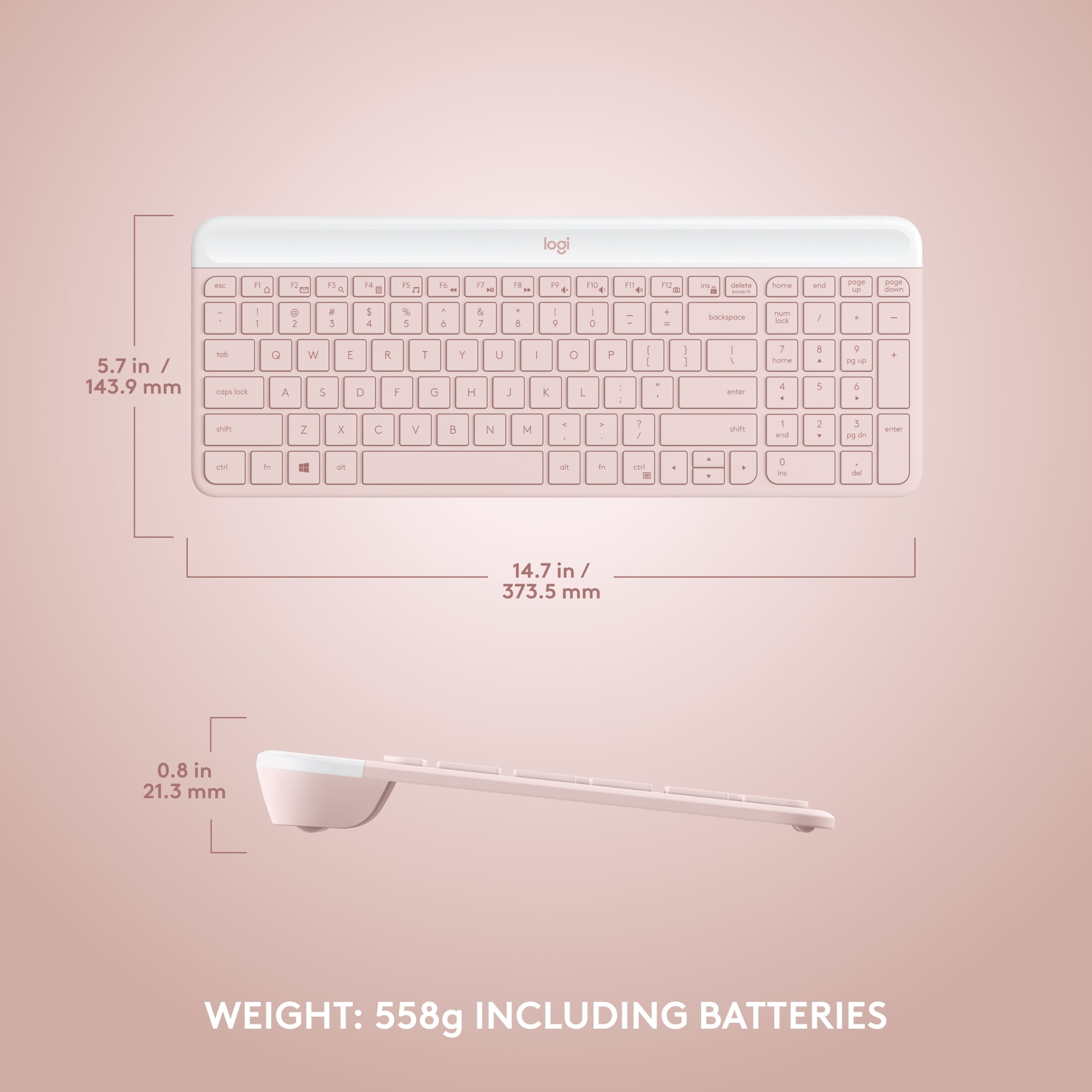 Logitech MK470 Slim Wireless Keyboard and Mouse Combo - Modern Compact Layout, Ultra Quiet, 2.4 GHz USB Receiver, Rose