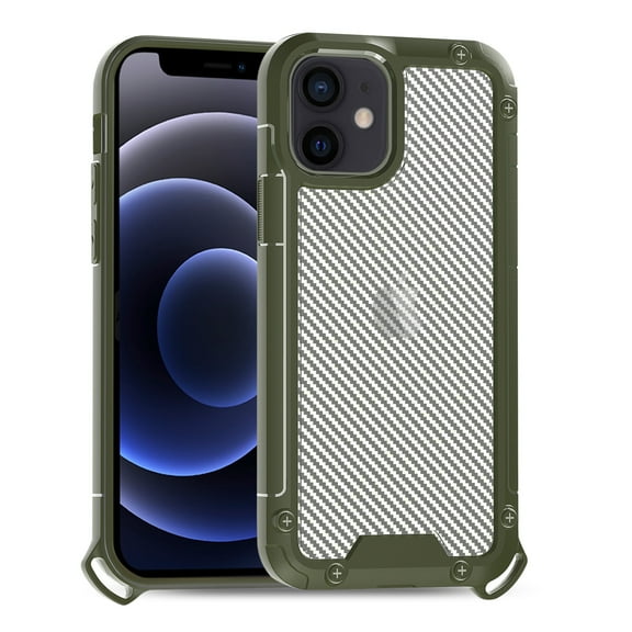 Shockproof Pc Bumper Case With Carbon Fiber Pattern In Green For Iphone 12 Mini