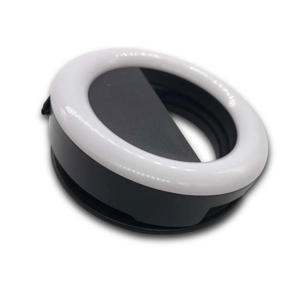 Luz LED de relleno [Brillo ajustable] [3 filtros] Flash de anillo redondo portátil [Lente gran angular] Noche para teléfono Negro