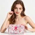 thumbnail image 3 of Large Makeup Bag for Women, Floral Cosmetic Pouch with Bow Detail, Travel Toiletry Bag for Skincare & Beauty Essentials, Zippered Organizer for Vanity & Bathroom Countertop, 3 of 5