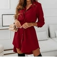 thumbnail image 4 of FRSASU Dresses for Women Lapel Solid Color Single-Breasted Long Sleeve Belt Dress, 4 of 9