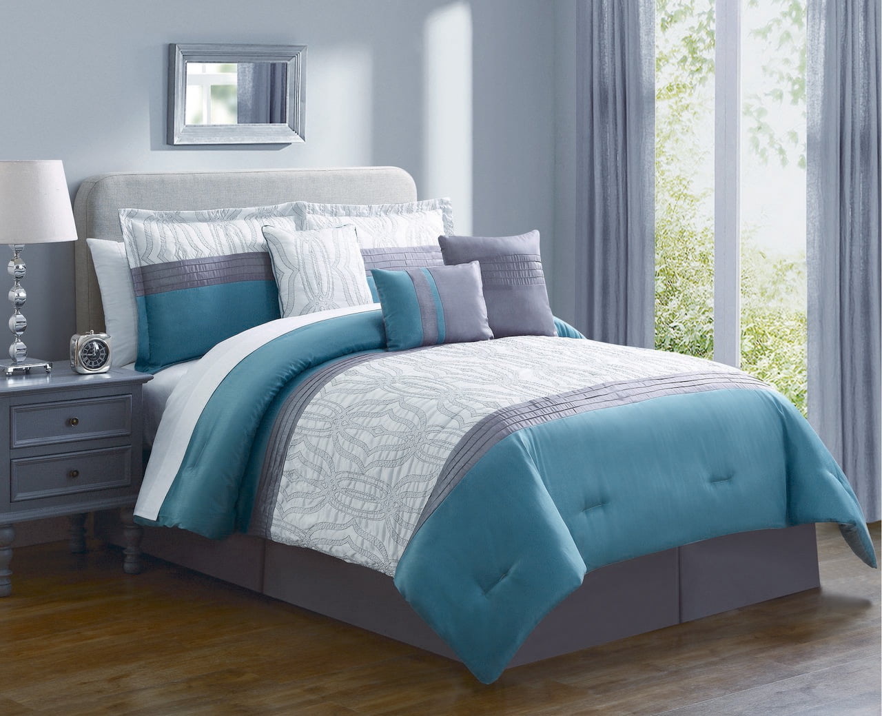 7 Piece Emery Jade Gray Ivory Comforter Set Cal King Walmart Com