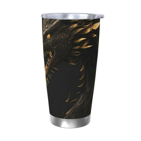

Tideii Black And Gold Fire Dragon for 20OZ Car Cup Stainless Steel Cold and Hot Cup with Lid Suitable for Outdoor and Home Unisex-Without Straw