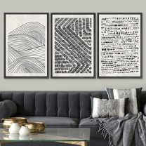 PixonSign Framed Wall Art Set Black & White Pastel Geometric Wheat Landscape Artwork Personalized Nature Modern Prints Colorful Nordic Calm/Zen for Home Decor - 24"x36"x3 Panels Black