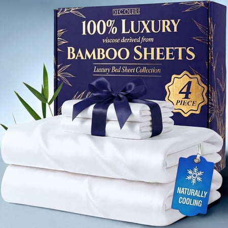 100% Viscose Derived from Bamboo Sheets King Size - Luxury 4 Pc Naturally Cooling Sheets, Ultra Soft Bed Set - Deep 17" Pockets, Durable Double Stitching, Oeko Tex Standard (White)