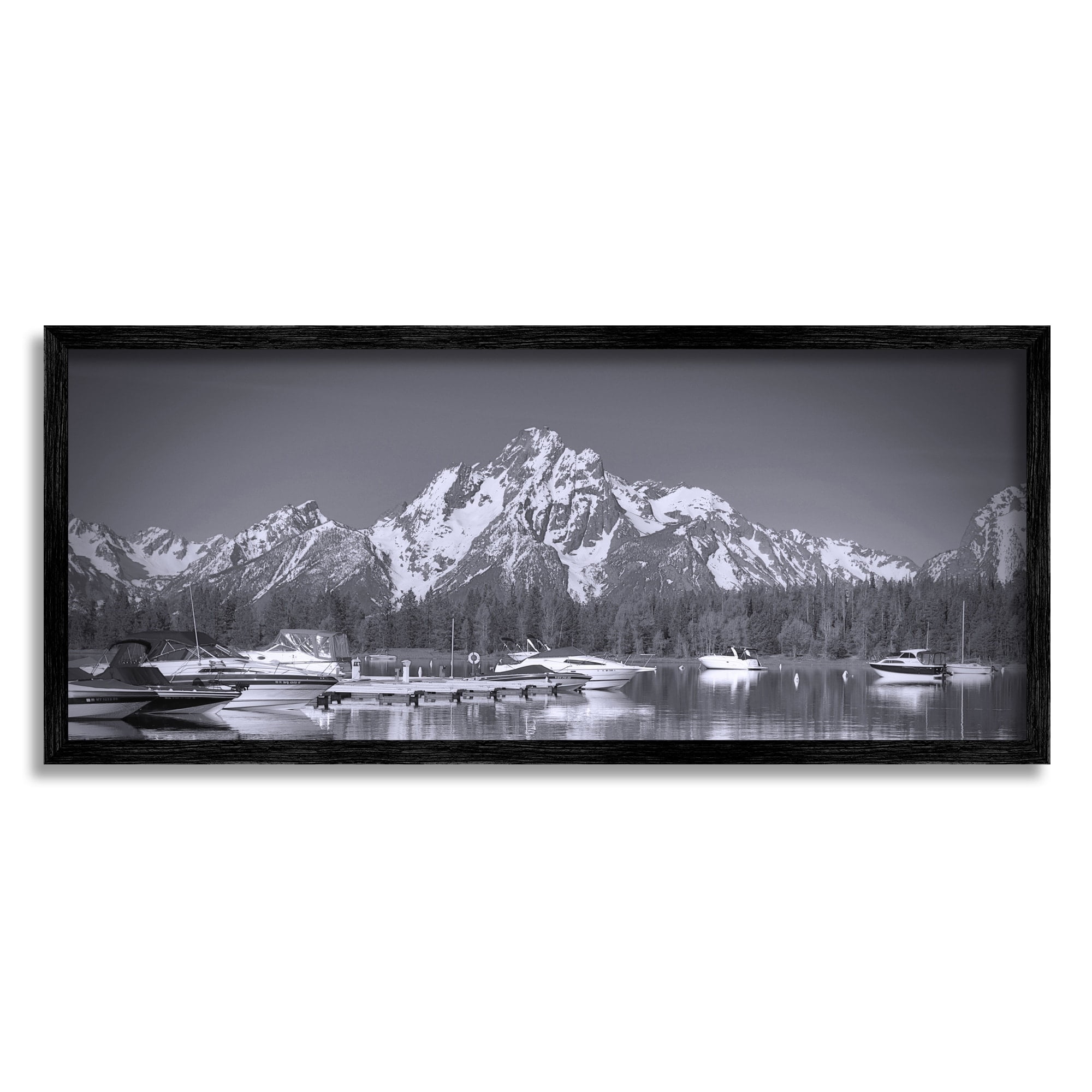 Stupell Industries Icy Marina Bay Boat Port Snowy Mountain Summit,24 x 10, Design by Daniel Sproul