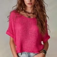 thumbnail image 2 of Womens Summer Scoop Neck Short Sleeve Shirts Casual Off The Shoulder Crochet Hollow Out Knit Top Pullover Beach Cover Up Summer Hollow Tops Cap Sleeve Sweater Pullover Cute Beach Vacation Clothes, 2 of 4