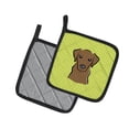 thumbnail image 2 of Checkerboard Lime Green Chocolate Labrador Pair of Pot Holders, 2 of 3