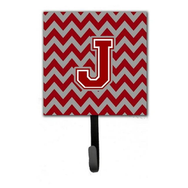 Letter J Chevron Maroon & White Leash or Key Holder, 6 x 1.25 x 4.25 in.