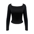 thumbnail image 7 of UJNDER Women's Long Sleeve Crop Top Square Neck Double Lined Basic Slim Fit T Shirts for Women Casual Wear Black XL, 7 of 7