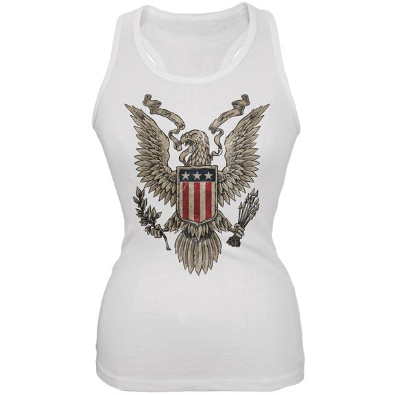 4th July Born Free Vintage American Bald Eagle White Juniors Tank Top - X-Large