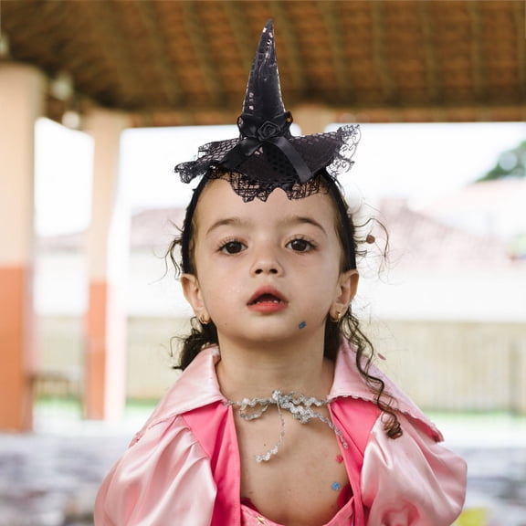 Summer Sales Under $4 CNJKEHIUV Lace Witch Hat Headband, Sequin Mini Witch Headpiece, Halloween Masquerade Costume Headband Accessory for Women Black
