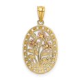 thumbnail image 3 of 14k Tri-color Gold Casted Textured Back Solid Polished Finish Oval 3 Rose Charm Pendant, 3 of 4