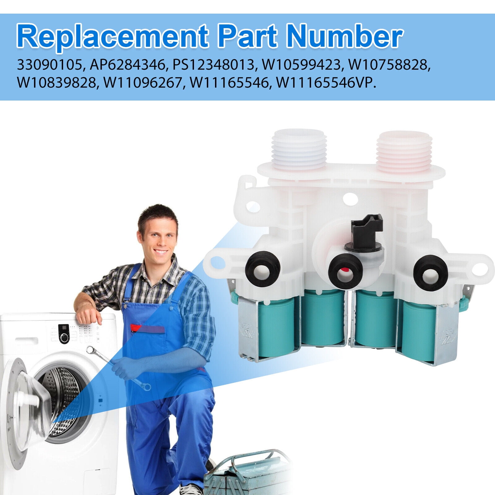 Washer Water Inlet Valve Replacement for Whirlpool, Kenmore, Crosley W11165546 Parts
