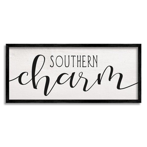 Stupell Industries Southern Charm Saying Minimal Bold Typography Inspirational Painting Black Framed Art Print Wall Art, 13 x 30