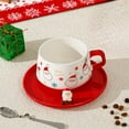 thumbnail image 4 of Christmas Ceramic Mug with Lid and Spoon, Cute Santa & Reindeer Design, Bow Handle Coffee Cup for Hot Chocolate, Tea & Holiday Gift, 4 of 5